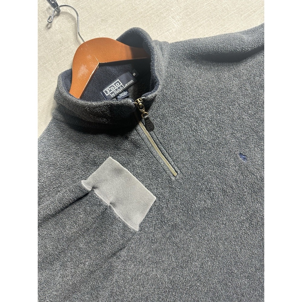 Vintage Polo Ralph Lauren 1/4 Zip Sweater Mens XL Grey Fleece Pony Logo Pullover